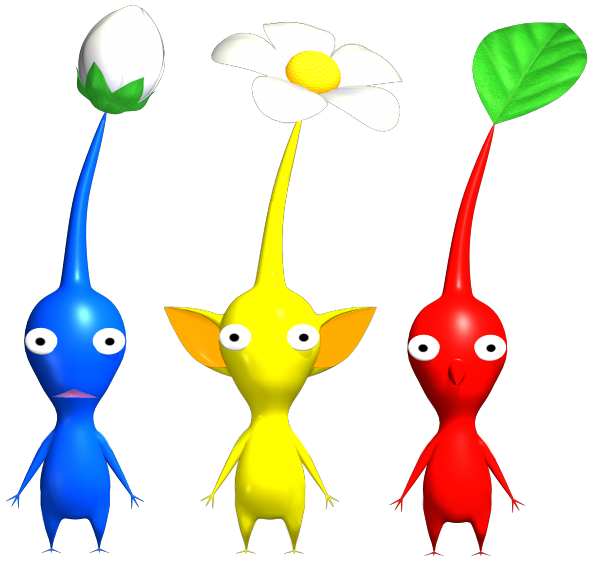 Blue, Yellow, and Red Pikmin from Pikmin 1